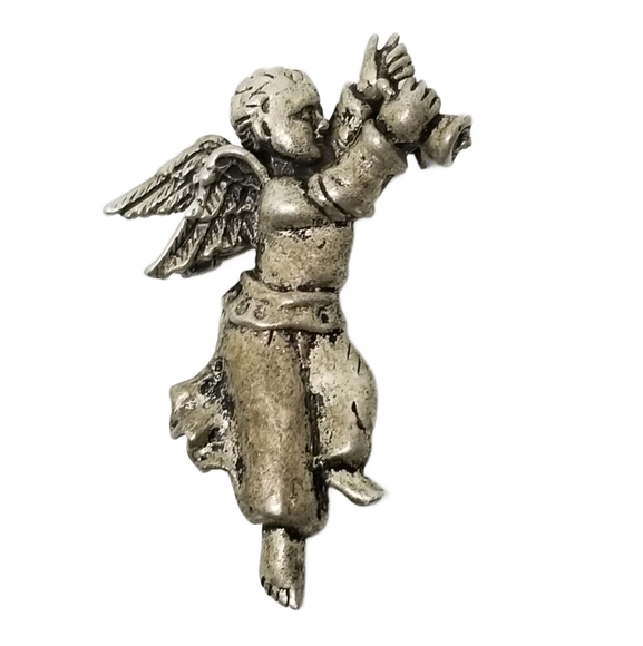 VINTAGE STERLING SILVER ANGEL WITH BELL PENDANT/BROOCH - Picture 1 of 3